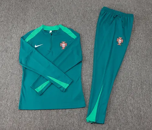 2024-2025 Portugal Halb-Reißverschluss Trainingsanzug Dunkelgrün Fußballtrikot Set — view 7