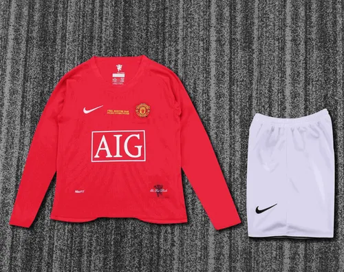 2007/2008 Retro Langarm Manchester United Heim Champions League Edition Fußballshirt AAA fan-gradät Kindergröße