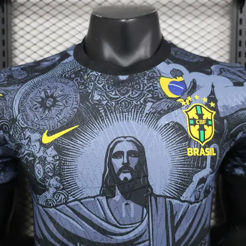 Camiseta de fútbol edición especial Jesus negro gris jugador Brasil 2024 — view 5