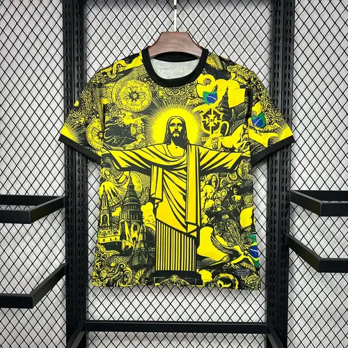 2024 Brazil Special Edition Jesus Yellow Gray Soccer Jersey — view 1