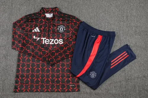 2024/2025 Manchester United Half-Pull Trainingsanzug Rot-Schwarz bedruckt Fußballtrikot  Set — view 7