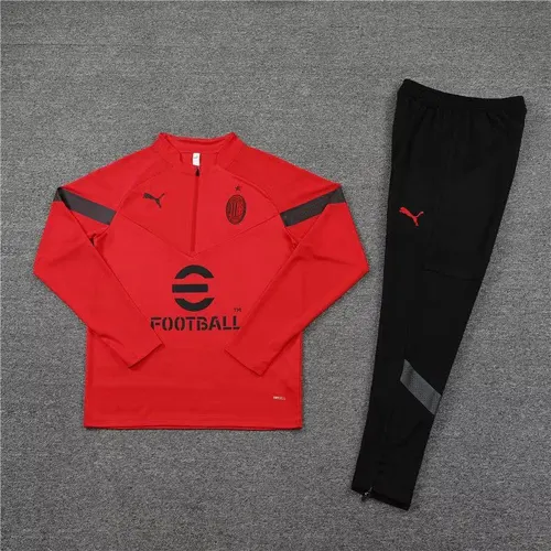 2022/2023 AC Milan Halb-Reißverschluss Trainingsanzug Rot Fußballtrikot  Set — view 3