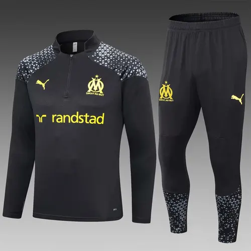 2023/2024 Olympique de Marseille Conjunto Treino Meia Puxada Preto Camisa Futebol — view 1