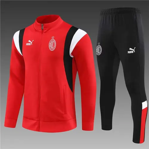 2023/2024 AC Milan Long Zipped Jacket Red Soccer Jersey  Set