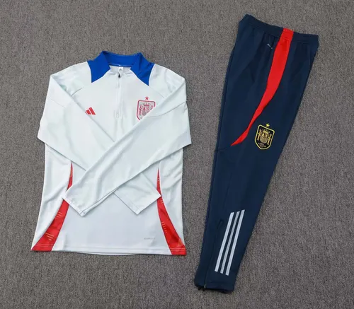 2024 Spanien Halb-Reißverschluss Trainingsanzug Babyblau Fußballtrikot AAA Fan-Qualität Set — view 3