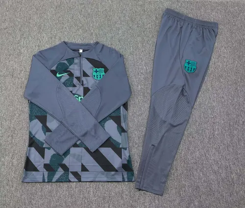 2023/2024 Barcelona Halb-Reißverschluss Trainingsanzug Grau Trikot Set — view 7