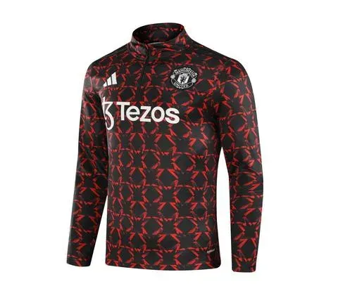 2024/2025 Manchester United Half-Pull Trainingsanzug Rot-Schwarz bedruckt Fußballtrikot  Set — view 3