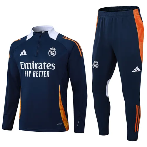 2024/2025 Real Madrid Royal blue white collar Half-Pull Training Suit Football Shirt  Set — view 1