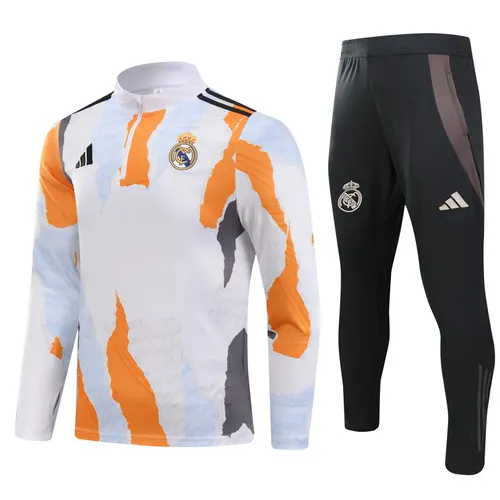 2024/2025 Real Madrid Royal Gelb Blau und Grau Druck Halb-Reißverschluss Trainingsanzug Fußballtrikot  Set