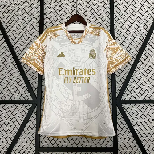 2023/2024 Real Madrid Camisa Edição Especial Dragão Dourado Branco Futebol  — view 1