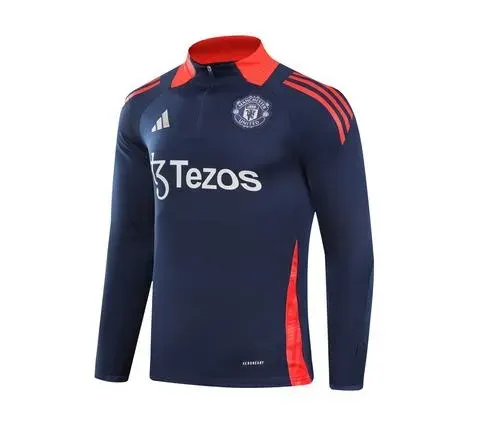 Ensemble d'Entraînement Half-Pull Manchester United 2024/2025 Bleu Royal Col Rouge  — view 3