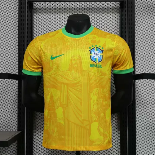 Maillot édition spéciale Jesus jaune Brésil version joueur 2024 AAA qualité fan