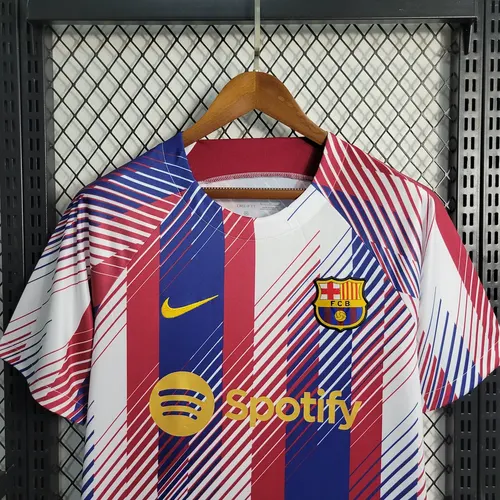 Camisa de Futebol Treino Barcelona Vermelha Branca Azul 2023/2024 — view 4
