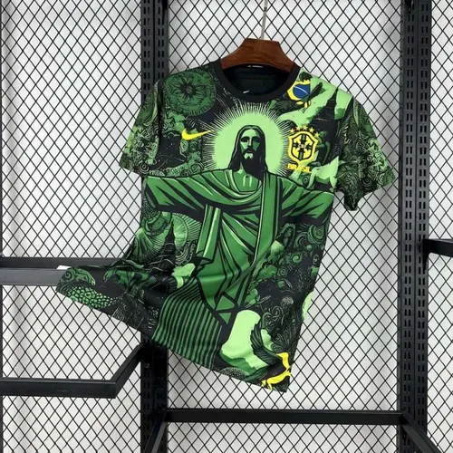 2025 Brasilien Sonderedition Jesus Schwarz Grün Fußballtrikot AAA Fan-Qualität — view 1