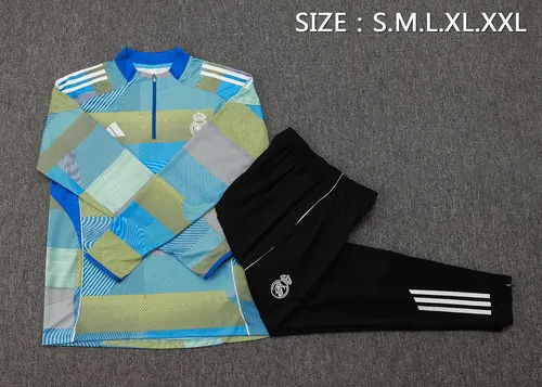 2025/2026 Real Madrid Blau-grün gestreift Inkjet Half-Pull Trainingsanzug Fußballtrikot  Set — view 5