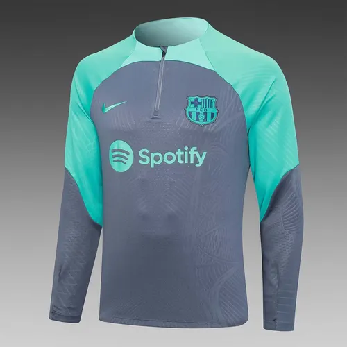2023/2024 Barcelona Halb-Reißverschluss Trainingsanzug Grün-Grau Trikot Set — view 3