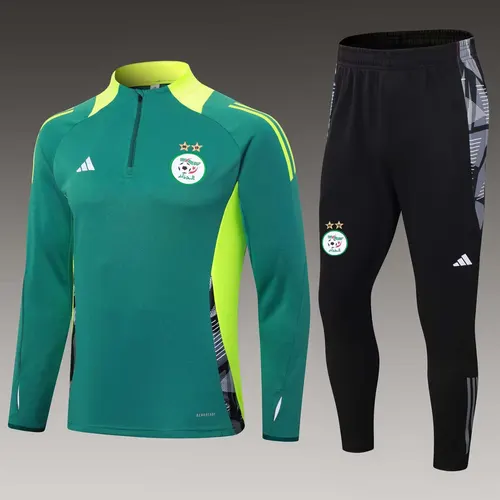 2024 Algerien Nationalmannschaft Halb-Reißverschluss Trainingsanzug Dunkelgrün Trikot Set