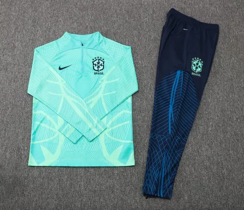 2022 Brazil Half-Pull Training Suit Light Green Football Shirt  Set — view 7