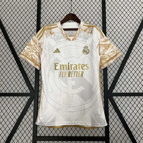 2023/2024 ريال مدريد تنين ذهبي أبيض طبعة خاصة قميص كرة قدم جودة تايلاندية — view 1