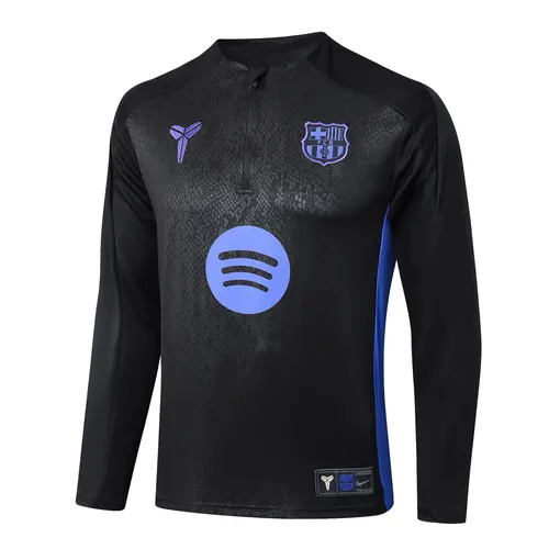 2025/2026 Barcelona Half-Pull Trainingsanzug Schwarz Verbundausgabe Trikot Set 01 — view 3