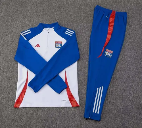 2024/2025 Lyon Halb-Reißverschluss Trainingsanzug Weiß Fußballtrikot-Set — view 3