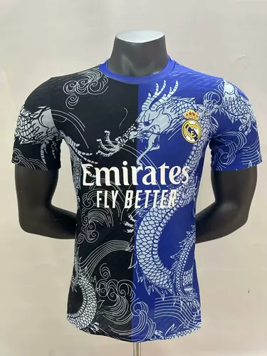 2025/2026 Player Version Real Madrid Drachenmuster Blau-Schwarz Fußballtrikot 