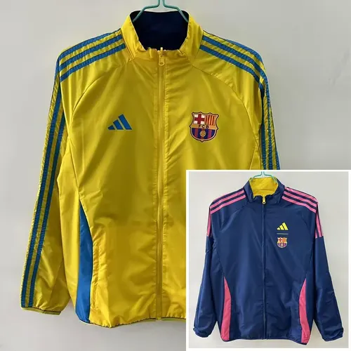 2025/2026 Barcelona Chaqueta Cortavientos Doble Cara Amarilla y Azul Camiseta de Fútbol  