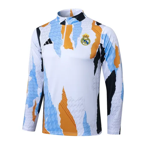 Chándal de entrenamiento con media cremallera estampado inkjet azul, blanco y amarillo de Real Madrid 2025/2026 Camiseta de fútbol Calidad Thai Set — view 3