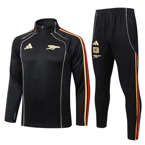 2025/2026 Arsenal Half-Pull Trainingsanzug Schwarz Retro-Stil Fußballtrikot  Set