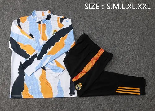 Chándal de entrenamiento con media cremallera estampado inkjet azul, blanco y amarillo de Real Madrid 2025/2026 Camiseta de fútbol Calidad Thai Set — view 5