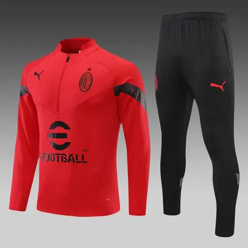 2022/2023 AC Milan Halb-Reißverschluss Trainingsanzug Rot Fußballtrikot  Set — view 1