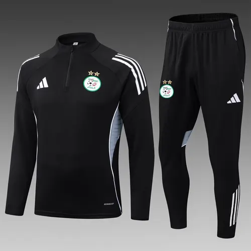 2025 Algerien Nationalmannschaft Halb-Reißverschluss Trainingsanzug Schwarzes Shirt Set