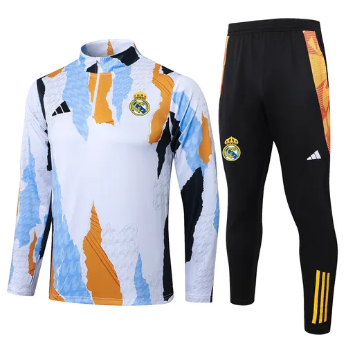 Chándal de entrenamiento con media cremallera estampado inkjet azul, blanco y amarillo de Real Madrid 2025/2026 Camiseta de fútbol Calidad Thai Set — view 1