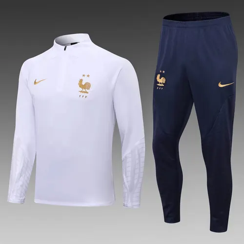 Conjunto de camiseta de fútbol de entrenamiento de media cremallera de Francia 2022 Blanco — view 1