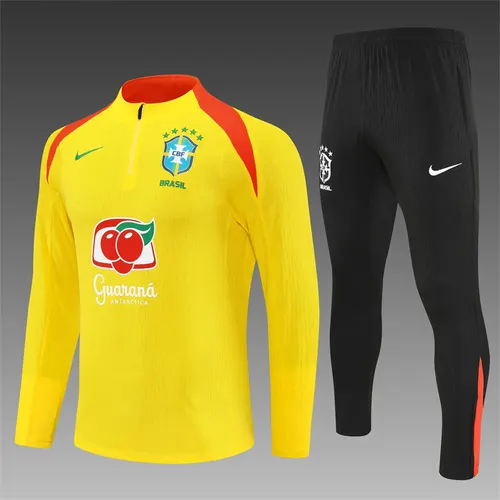 2026 Brazil Survêtement d'entraînement jaune demi-fermeture éclair maillot de foot AAA qualité fan ensemble