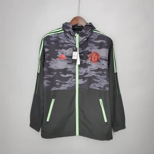 2021/2022 Manchester United Jaqueta Corta-Vento Camuflada Preto e Cinza