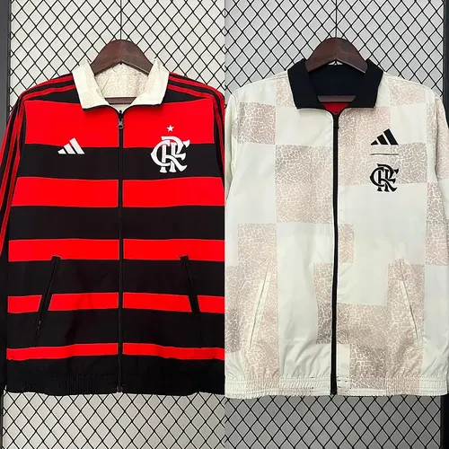2024-2025 Flamengo Lässige Wendbare Windjacke (Weiß-Rot) Fußballtrikot 