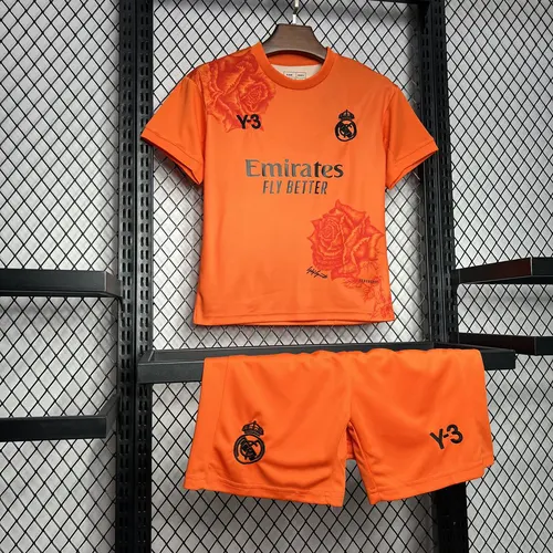 قميص ريال مدريد الخاص Y-3 البرتقالي 2024/2025 جودة تايلاندية مقاس الأطفال — view 3