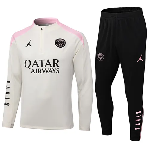 2024/2025 Psg Paris Saint-Germain Half-Pull Training Suit Beige with pink Set — view 1