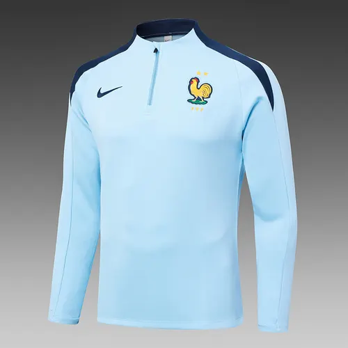 2024-2025 France Tenue d'Entraînement à Demi-Tirage Bleu Ciel Maillot Football Ensemble — view 3