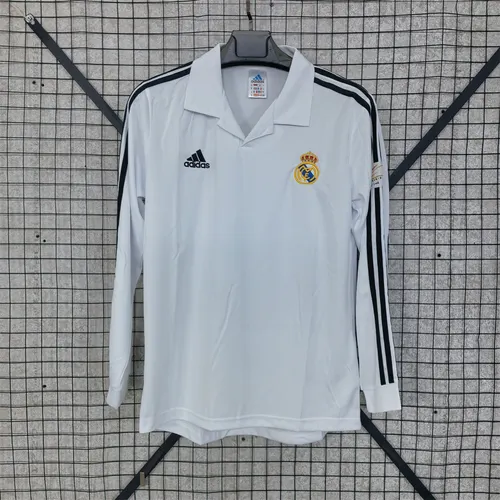قميص كرة قدم ريترو Real Madrid المنزلي بأكمام طويلة إصدار دوري أبطال أوروبا 2002/2003 جودة تايلاندية 