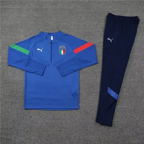 2022 Italien Halb-Reißverschluss Trainingsanzug Blau Fußballtrikot Set — view 3