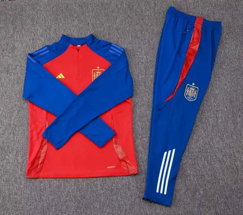 Conjunto de Camiseta de Fútbol 2024 España Entrenamiento Semi-Cuello Rojo AAA calidad fan — view 3