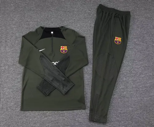 2023/2024 Barcelona Halb-Reißverschluss Trainingsanzug Armeegrün Trikot Set — view 7