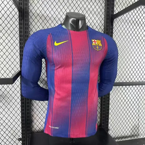 2025/2026 Long Sleeve Player Version Barcelona Home No Ads Football Jersey  — view 3