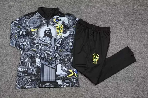 2024 Brasilien Half-Pull Trainingsanzug Special Edition Jesus Schwarz Fußballtrikot AAA Fan-Qualität Set — view 3