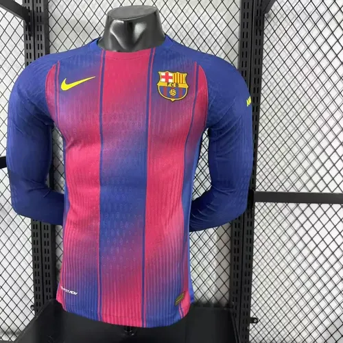 2025/2026 Long Sleeve Player Version Barcelona Home No Ads Football Jersey  — view 4