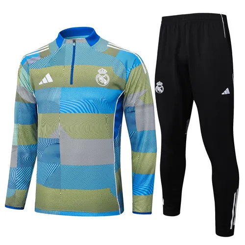 2025/2026 Real Madrid Blau-grün gestreift Inkjet Half-Pull Trainingsanzug Fußballtrikot  Set — view 1