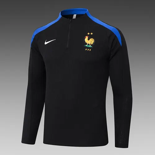 2024-2025 Frankreich Halb-Reißverschluss Trainingsanzug Schwarz Fußballtrikot-Set — view 3