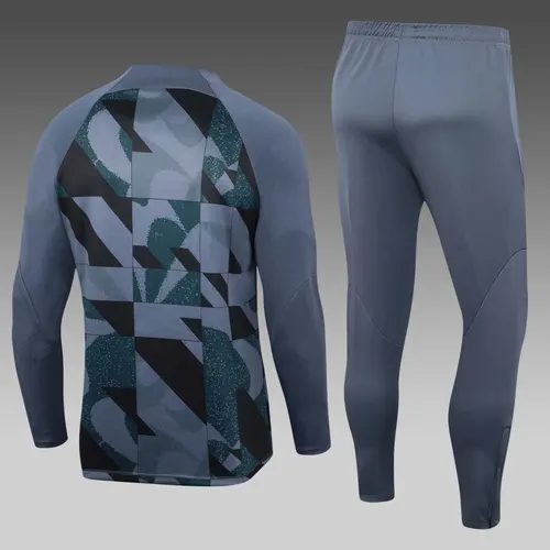 2023/2024 Barcelona Halb-Reißverschluss Trainingsanzug Grau Trikot Set — view 2